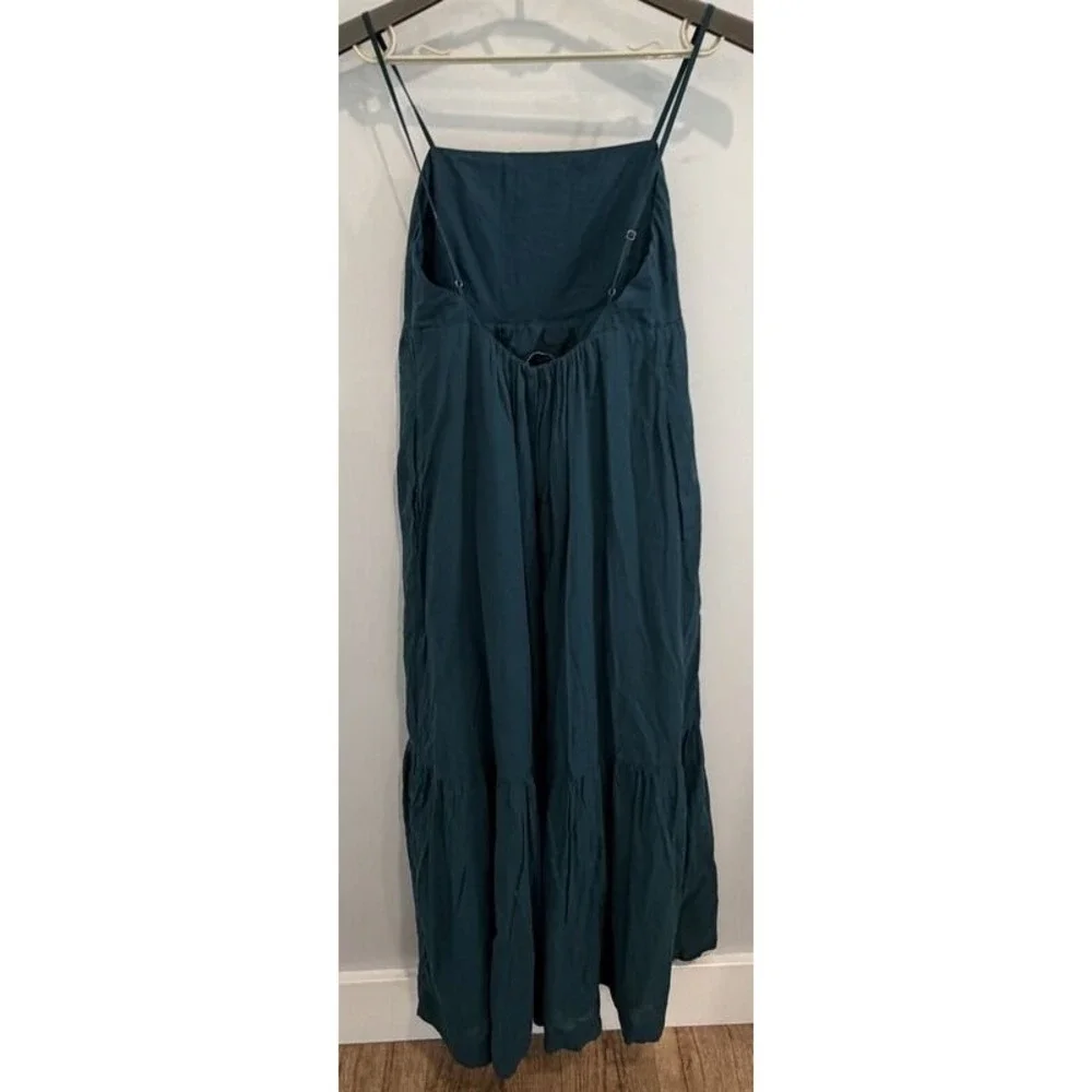 Abercrombie & Fitch Tiered Maxi Dress M Blue Poplin Sundress Pockets 100% Cotton
